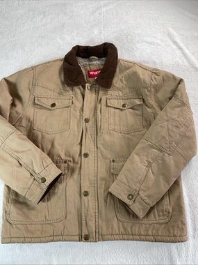 Wrangler Jacket Mens M Tan Sherpa Canvas Barn Coat Work Corduroy Collar